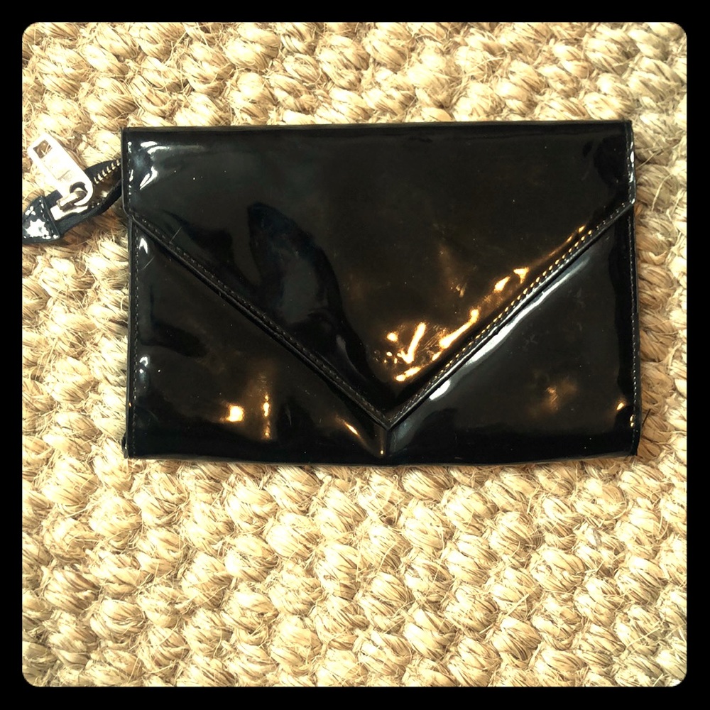 Black patent leather clutch